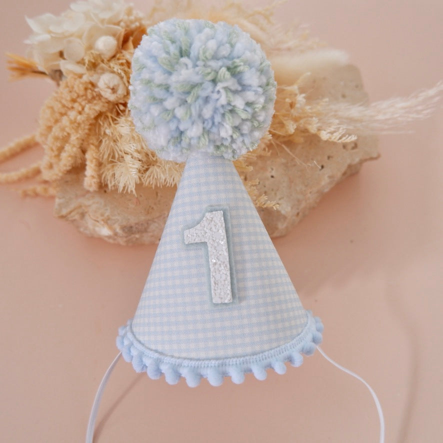 Soft Blue Gingham Party Hat