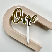 Load image into Gallery viewer, White Gold Mirror One Cake Topper
