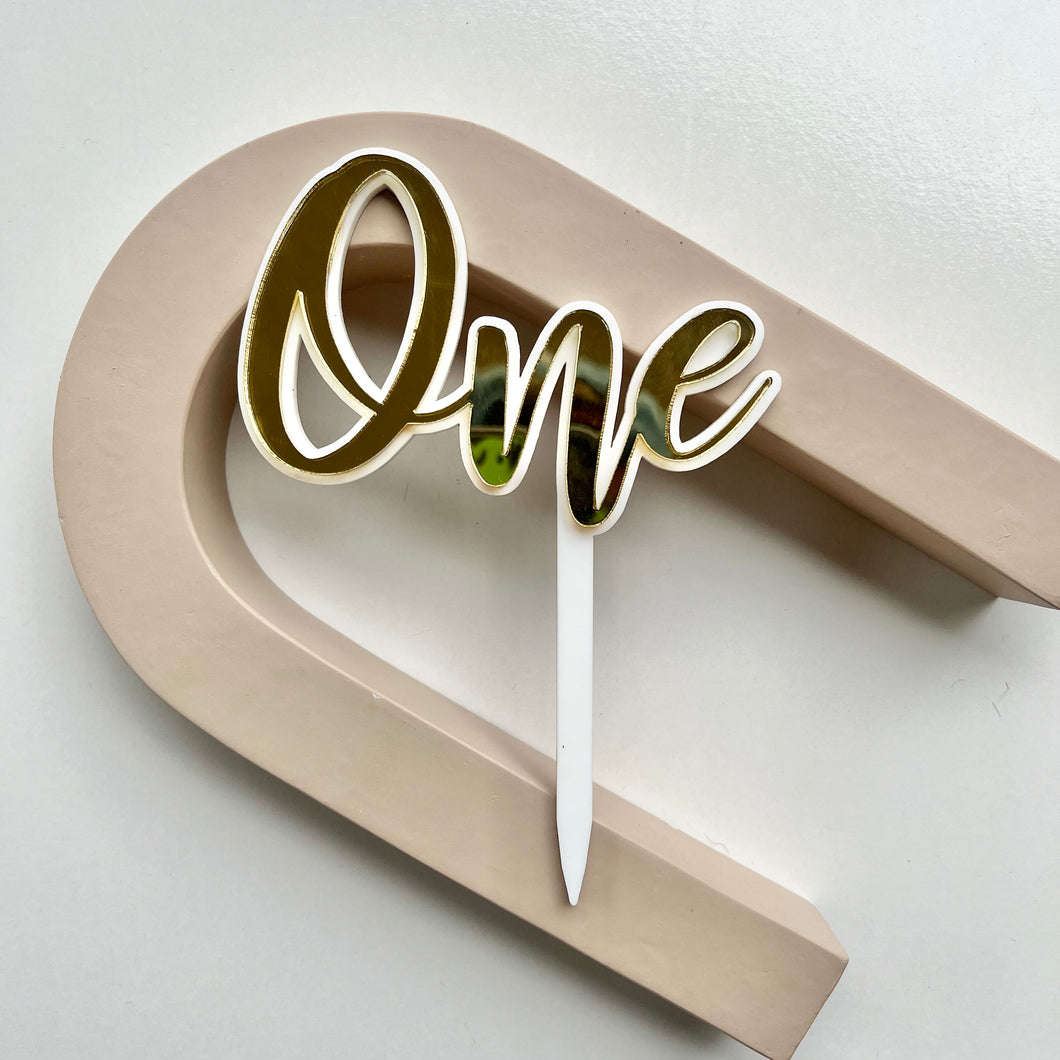 White Gold Mirror One Cake Topper
