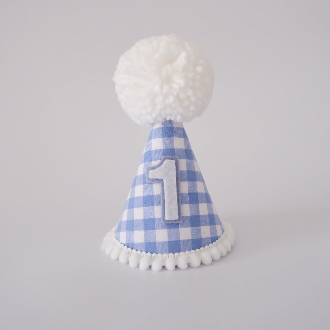 Blue Gingham Pattern Party Hat