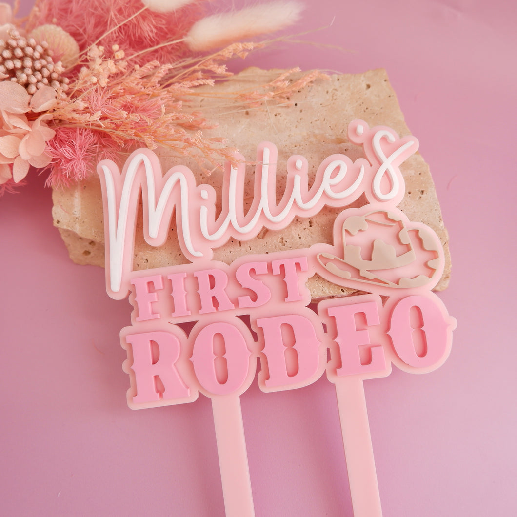 CUSTOM Cowgirl First Rodeo Cake Topper