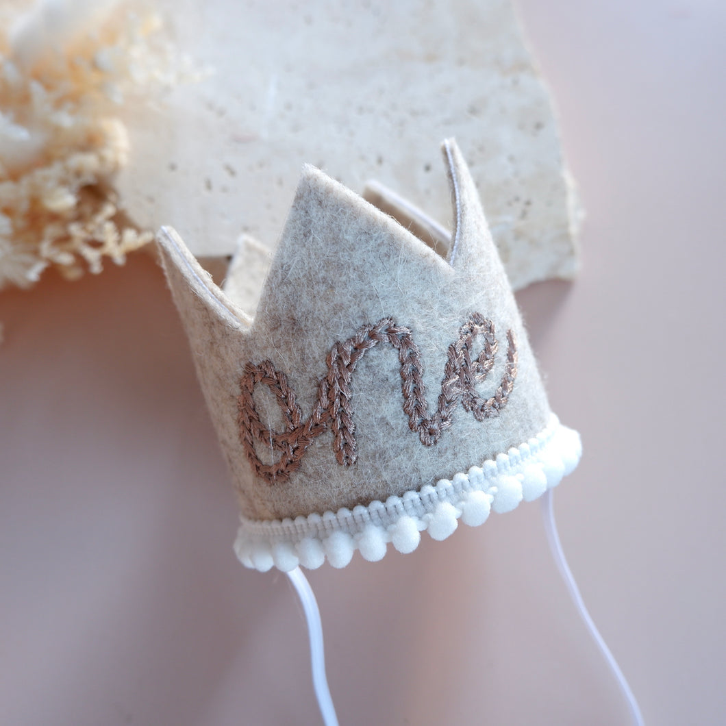 Beige One Embroidered Boho Crown