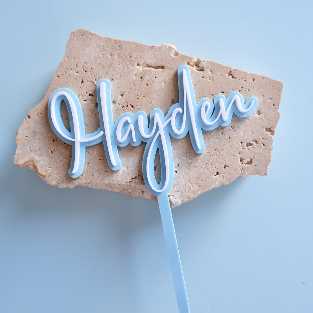 CUSTOM Blue White Name Cake Topper