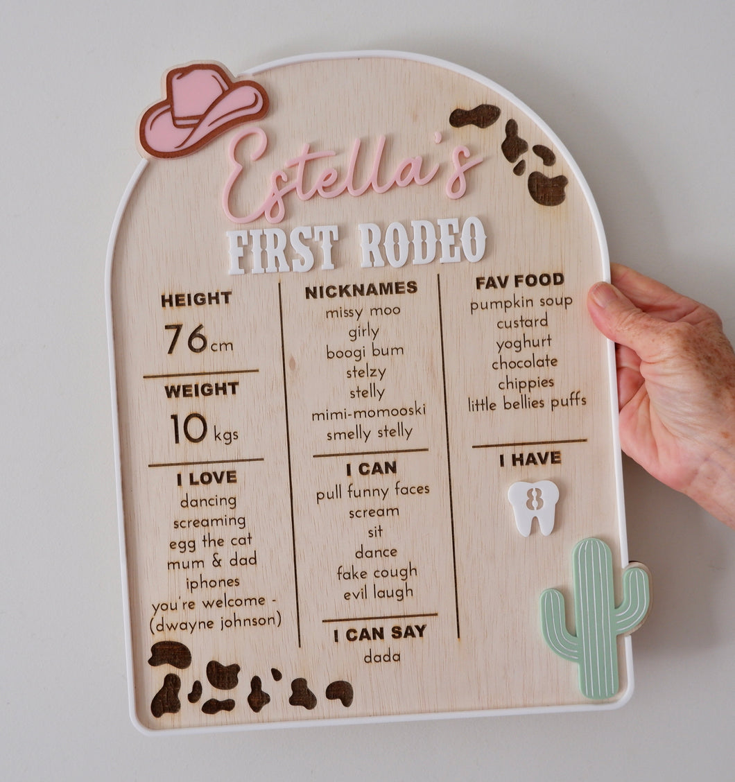 Cowgirl First Rodeo Milestone Board