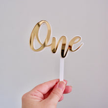 Load image into Gallery viewer, White Gold Mirror One Cake Topper
